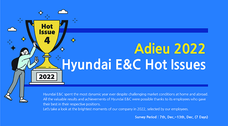 Hyundai E&C spent the most dynamic year ever despite challenging market conditions at home and abroad. All the valuable results and achievements of Hyundai E&C were possible thanks to its employees who gave their best in their respective positions. Let’s take a look at the brightest moments of our company in 2022, selected by our employees.